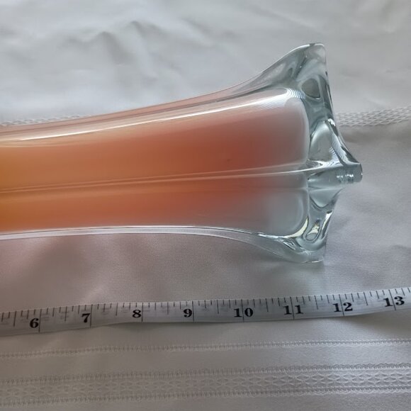 Red Orange Blown Art Glass Murano Style 12" High Vase with Square bottom - Picture 6 of 7